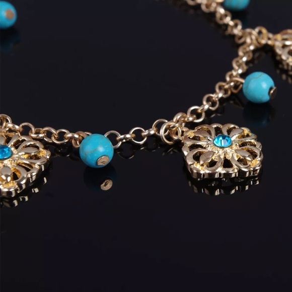 Boho Bohemian Gold Toned Turquoise Beaded Anklet - Picture 10 of 13